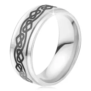 Čelični prsten - sjajni srebrni prsten, valovita linija, srca - Veličina: 67