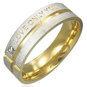 Čelični prsten - srebrnast s zlatnim prugama, izjava ljubavi - Veličina: 62