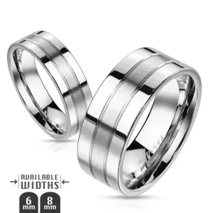 Čelični prsten - srebrnasta traka s dva žlijeba, mat i sjajna - Veličina: 52