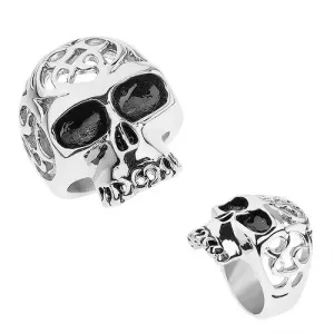 Čelični prsten srebrne boje, lubanja s ukrasnim prorezima - Veličina: 59
