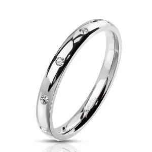 Čelični prsten srebrne boje – okrugli prozirni cirkon, 3 mm - Veličina: 54
