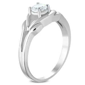 Čelični prsten srebrne boje, prozirni cirkon, razdvojeni krakovi - Veličina: 51