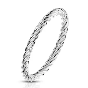 Čelični prsten srebrne boje – usko povezane i uvijene trake, 2 mm - Veličina: 51