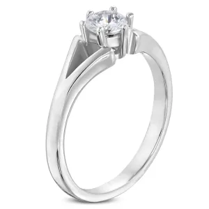 Čelični prsten srebrne boje - zaručnički, odvojeni krakovi, prozirni cirkon - Veličina: 48