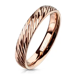 Čelični prsten u bakrenoj boji - duboki dijagonalni urezi, zrna, 4 mm - Veličina: 54