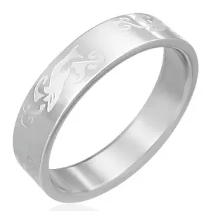 Čelični prsten - ugravirani morski pas u valovima - Veličina: 57