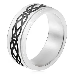 Čelični prsten, uzdignuti centar, motiv suza i dijamanta, debele linije - Veličina: 54