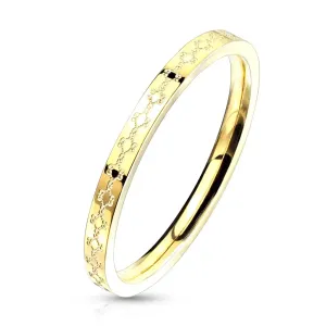 Čelični prsten zlatne boje - filigranski dizajn, uski krakovi, 2 mm - Veličina: 52