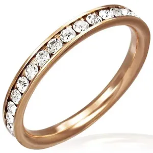 Čelični prsten zlatne boje - prozirni cirkoni po obujmu - Veličina: 47