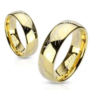 Čelični prsten zlatne boje, slova Gospodara prstenova - Veličina: 49