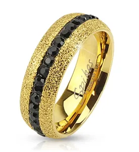 Čelični prsten zlatne boje, svjetlucav, cirkonska pruga, 6 mm - Veličina: 57