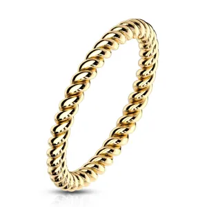 Čelični prsten zlatne boje – uvijena kontura u obliku užeta, 2mm - Veličina: 48