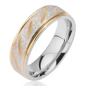 Čelični vjenčani prsten - mat centralni dio s zlatnim urezima i rubovima - Veličina: 54