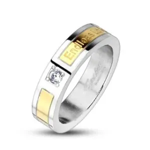 Čelični vjenčani prsten zlatne boje - Endless Love, cirkon - Veličina: 49