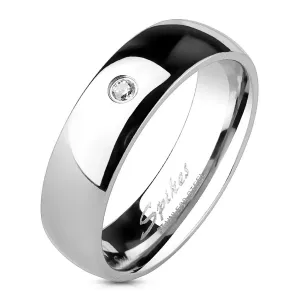Čelični vjenčani prsten - zrcalni sjaj, umetnuti cirkon, 6 mm - Veličina: 49