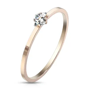 Čelični zaručnički prsten bakrene boje - bistri kvadratni cirkon, sjajna površina - Veličina: 54