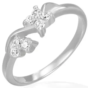 Čelični zaručnički prsten - prozirni cirkonski cvjetovi na valu - Veličina: 57