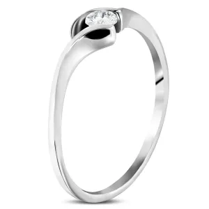 Čelični zaručnički prsten - tanki savijeni krakovi, kružni prozirni cirkon - Veličina: 49