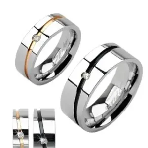 Čelično vjenčano prstenje boje srebra, zlatna ili crna pruga s cirkonom - Veličina: 54