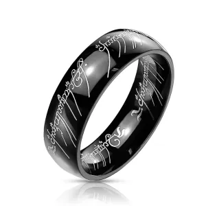 Crni čelični prsten sa Gospodarem prstenova - motivom, 6 mm - Veličina: 58