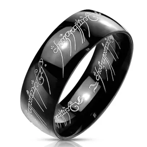 Crni čelični prsten sa motivom Gospodara prstenova, 8 mm - Veličina: 59
