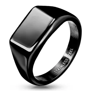 Crni prsten od nehrđajućeg čelika 316L - pravokutnik, glatka površina, PVD - Veličina: 64