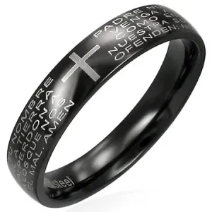 Crni prsten od nehrđajućeg čelika s tekstom vjerske molitve - Veličina: 55