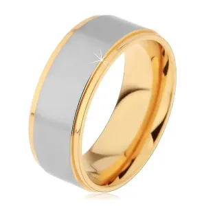 Dvobojni prsten izrađen od nehrđajućeg čelika, uzdignuta mat pruga srebrne boje - Veličina: 60