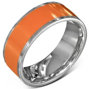Glatki čelični vjenčani prsten, narančasta boja sa srebrnim rubom - Veličina: 57