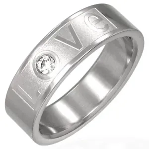 LOVE prsten od nehrđajućeg čelika s cirkonom - Veličina: 62