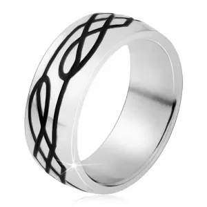 Obruč prstena od 316L čelika, crne valovite linije i dijamantni uzorak - Veličina: 61