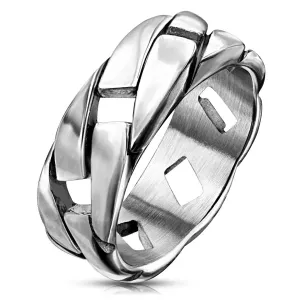 Patinirani čelični prsten u srebrnoj boji - sjajni uzorak lanca, 8 mm - Veličina: 59