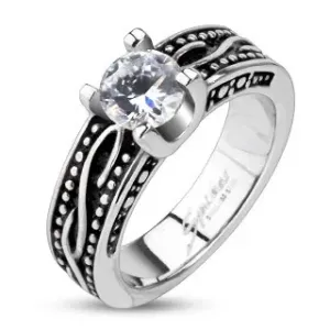 Patinirani prsten od nehrđajućeg čelika s cirkonom - Veličina: 52