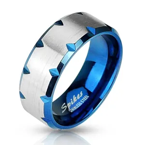 Plavi čelični prsten s rezovima na rubovima - Veličina: 57