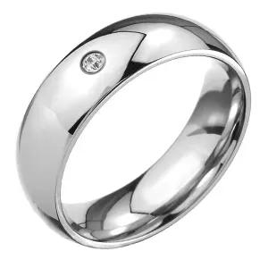 Prsten izrađen od 316L čelika, sjajna zaobljena površina, prozirni brušeni cirkon - Veličina: 49