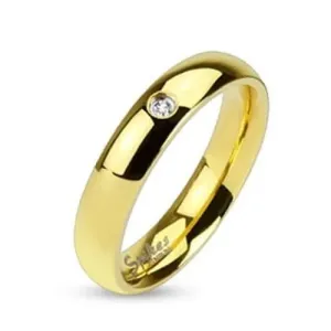 Prsten izrađen od 316L čelika zlatne boje, prozirni cirkon, sjajna glatka površina, 4 mm - Veličina: 48