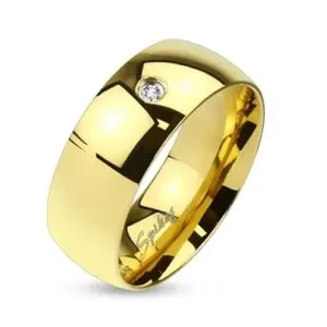 Prsten izrađen od 316L čelika zlatne boje, prozirni cirkon, sjajna glatka površina, 8 mm - Veličina: 68