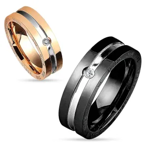 Prsten izrađen od nehrđajućeg čelika, bakrene i srebrne boje, okrugli prozirni cirkon, 6 mm - Veličina: 49