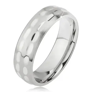 Prsten izrađen od nehrđajućeg čelika, mat i sjajni ovalni utori - Veličina: 57