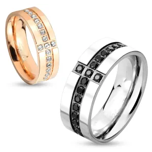 Prsten izrađen od nehrđajućeg čelika srebrne boje, ukrasne pruge crnih cirkona, 8 mm - Veličina: 64