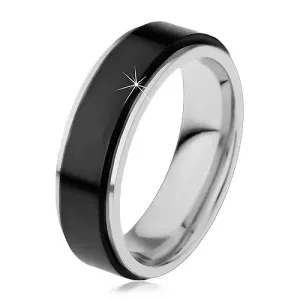 Prsten izrađen od nehrđajućeg čelika, uzdignuta rotirajuća pruga crne boje, 8 mm  - Veličina: 65