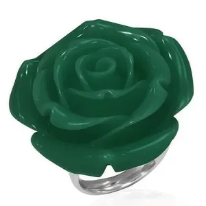 Prsten izrađen od nehrđajućeg čelika - zelena ruža od smole - Veličina: 49