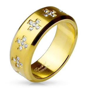 Prsten od 316L čelika zlatne boje, prozirni cirkon prelazi duž opsega, 8 mm - Veličina: 67