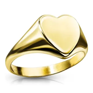 Prsten od čelika 316L - ravno glatko srce, dizajn zlatne boje - Veličina: 53
