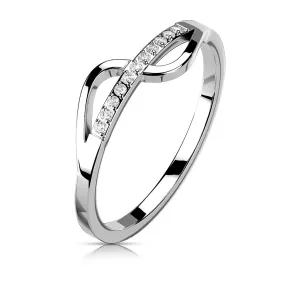 Prsten od čelika 316L srebrne boje - linija cirkona s glatkim valom - Veličina: 59