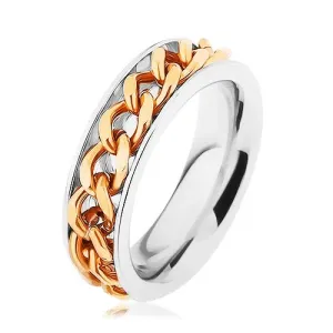 Prsten od čelika, lanac zlatne boje, zrcalni sjaj - Veličina: 51
