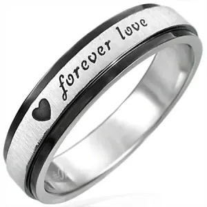 Prsten od čelika sa crnim rubovima, Forever Love - Veličina: 51