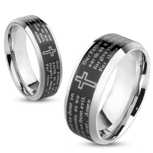 Prsten od čelika, srebrna boja, crna pruga s molitvom Oče naš, 6 mm - Veličina: 51