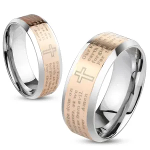 Prsten od čelika, srebrna i bakrena boja, molitva Oče naš, 8 mm - Veličina: 59