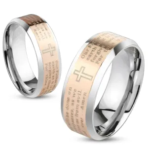 Prsten od čelika srebrne i bakrene boje, molitva Oče naš na engleskom, 6 mm - Veličina: 49